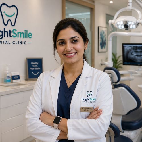 Portrait of Dr. Priya Sharma, dentist at BrightSmile Dental Clinic