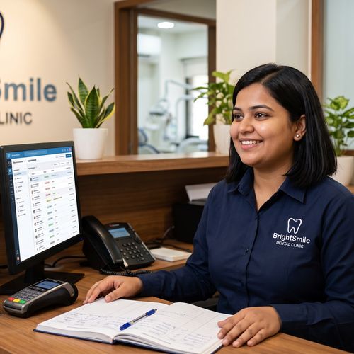 Portrait of the BrightSmile Dental Clinic receptionist